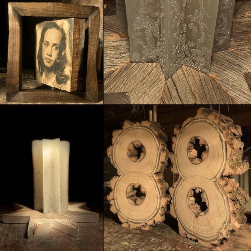 Mulit-Picture mit Bilderrahmen, Kerze/-ständer und 88 aus Holz