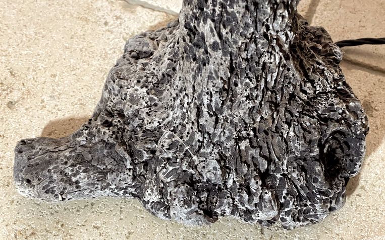 Detail wurmstichiges Treibholz mit Vintage-Kabel