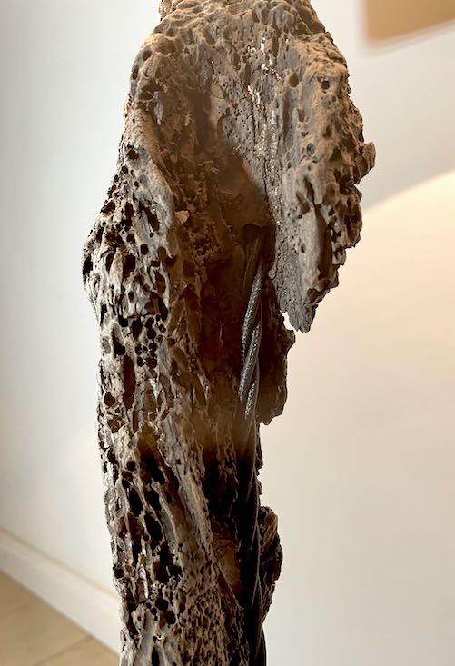 Detail wurmstichiges Treibholz mit Vintage-Kabel