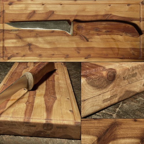 Schneidebrett und Messergriff aus heimischem Wacholderholz